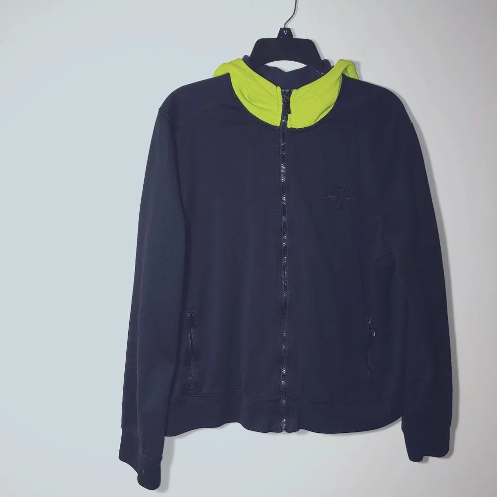 L-RL Lauren Active Ralph Lauren Black With Neon Yellow Hood Jacket Sz XL